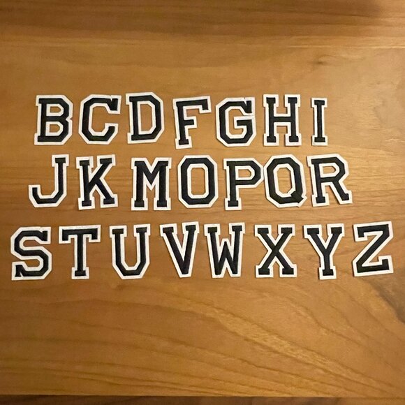 Iron On Patches 22 PCS Black & White Alphabet (SKU: 66MI) - Picture 1 of 2
